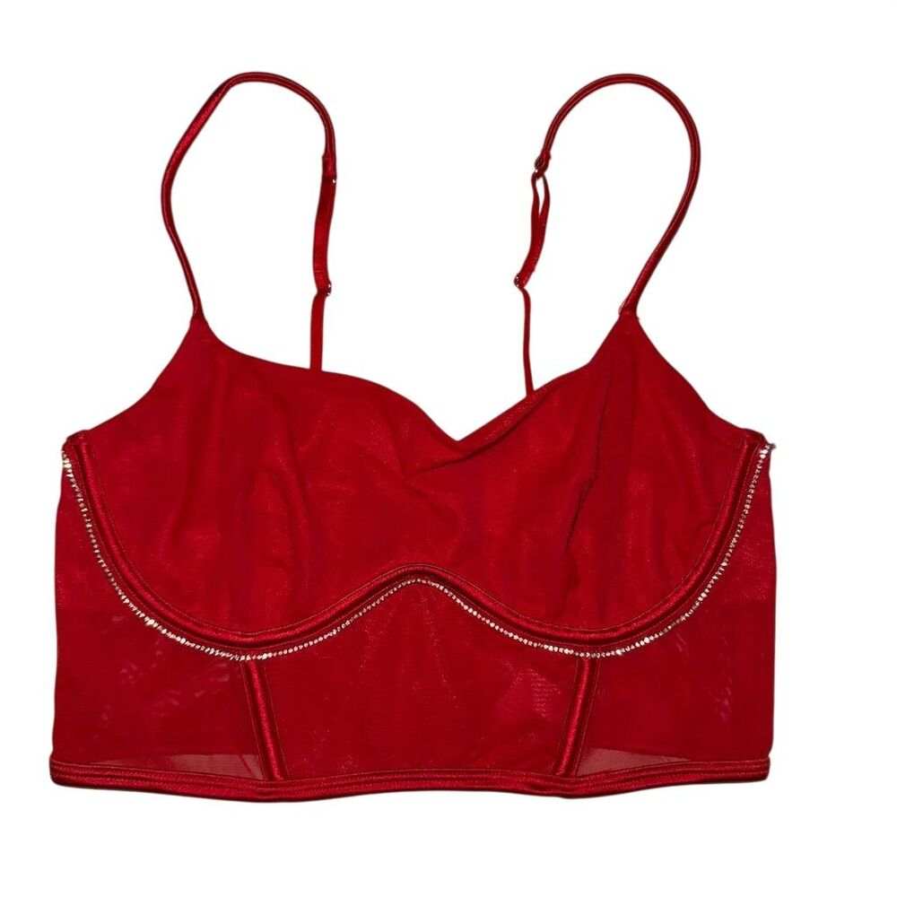 Auden Women's Red Rhinestone‎ Corset Bra Top Size M